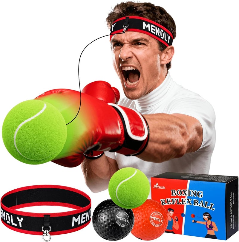 MENOLY Boxing Reflex Ball, Include 3 Boxing Balls and Red Headbands - Image 1